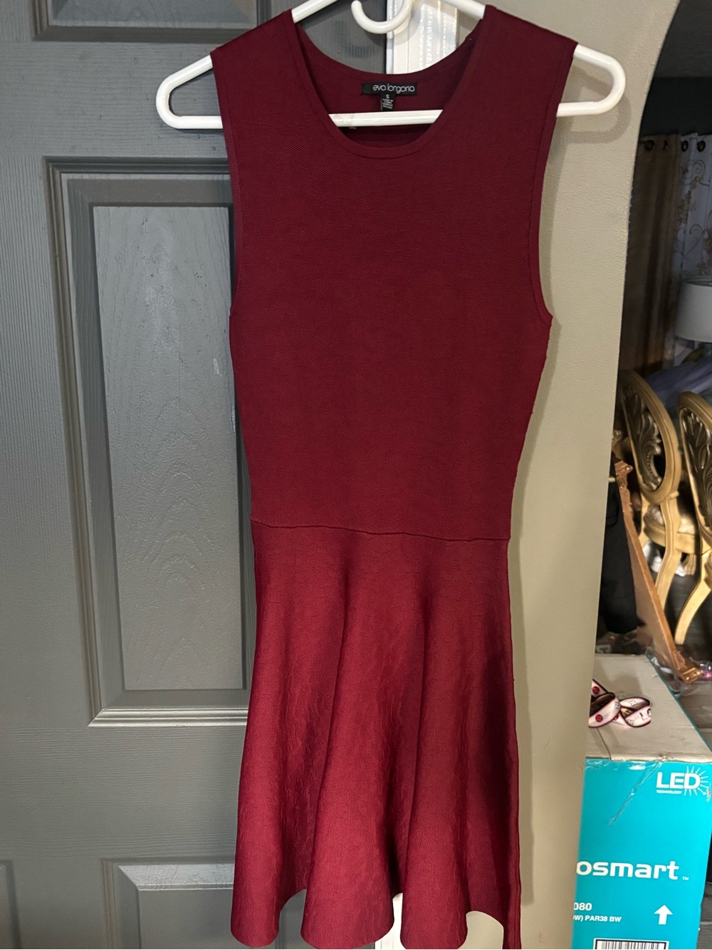 Eva Longoria Sleeveless Fit & Flare Dress in Wine